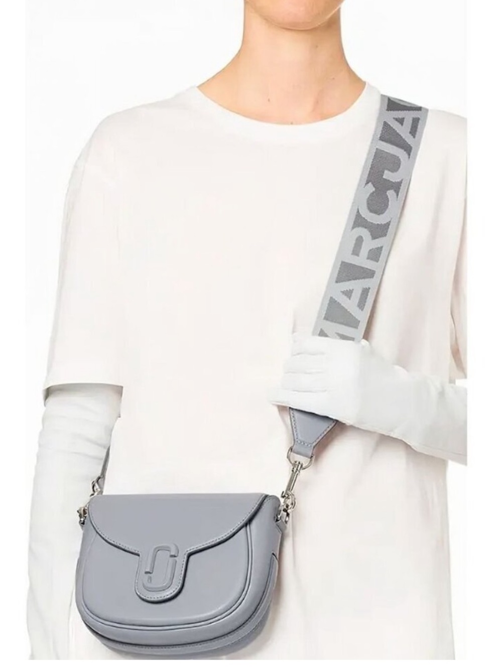 Marc Jacobs Light Gray Crossbody Saddle Bag with Logo Strap